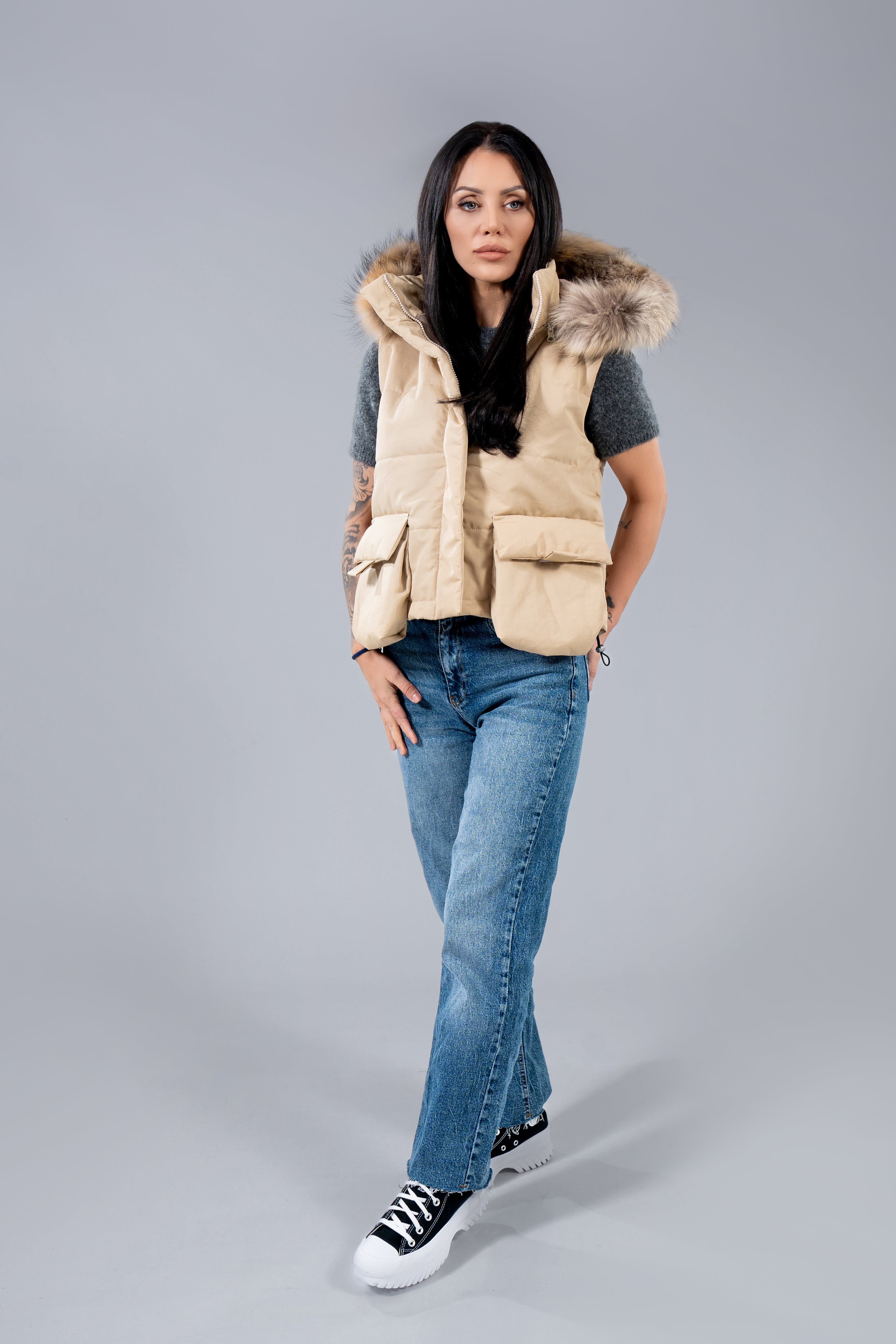 Eлек къс с джобове Natural fur