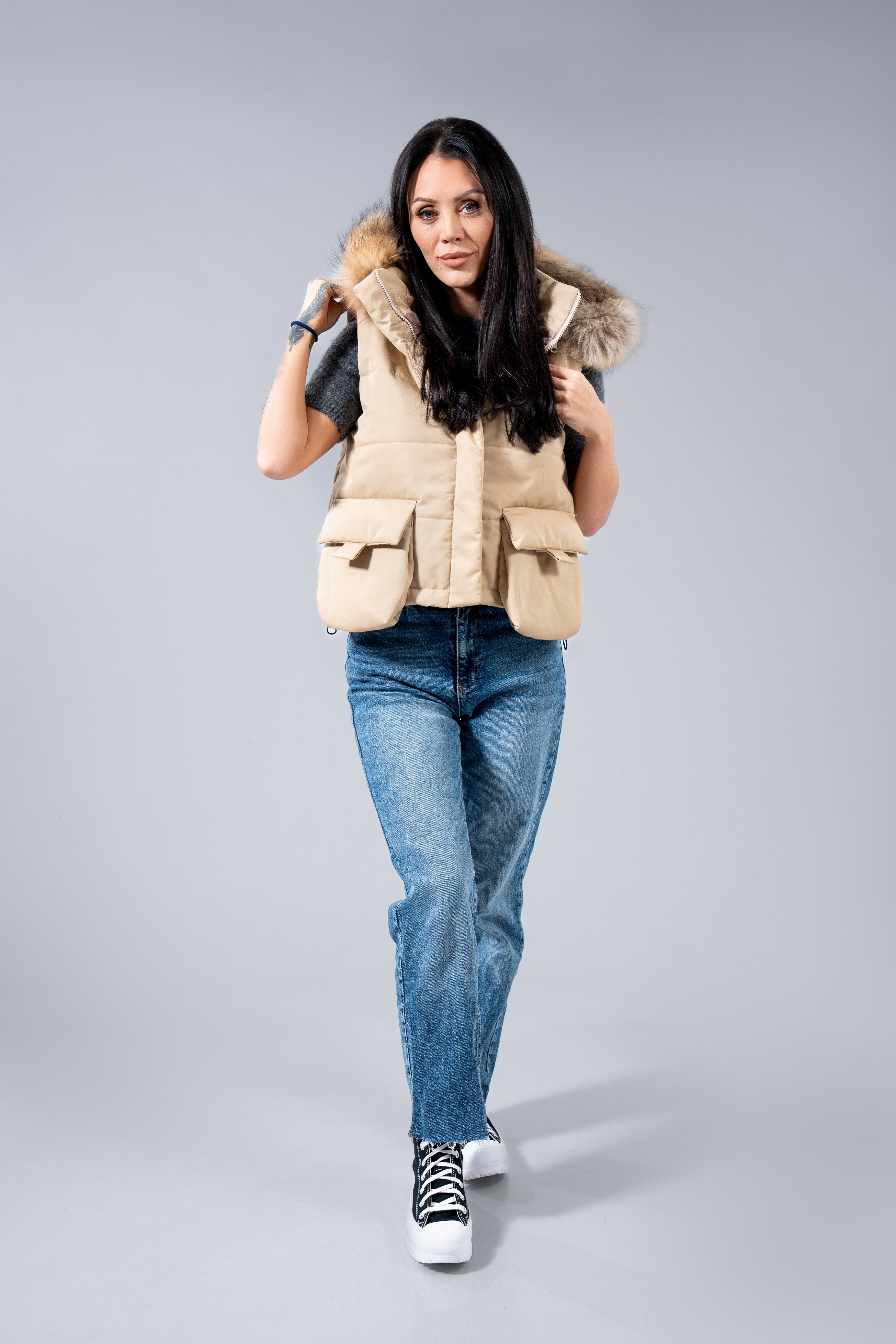 Eлек къс с джобове Natural fur