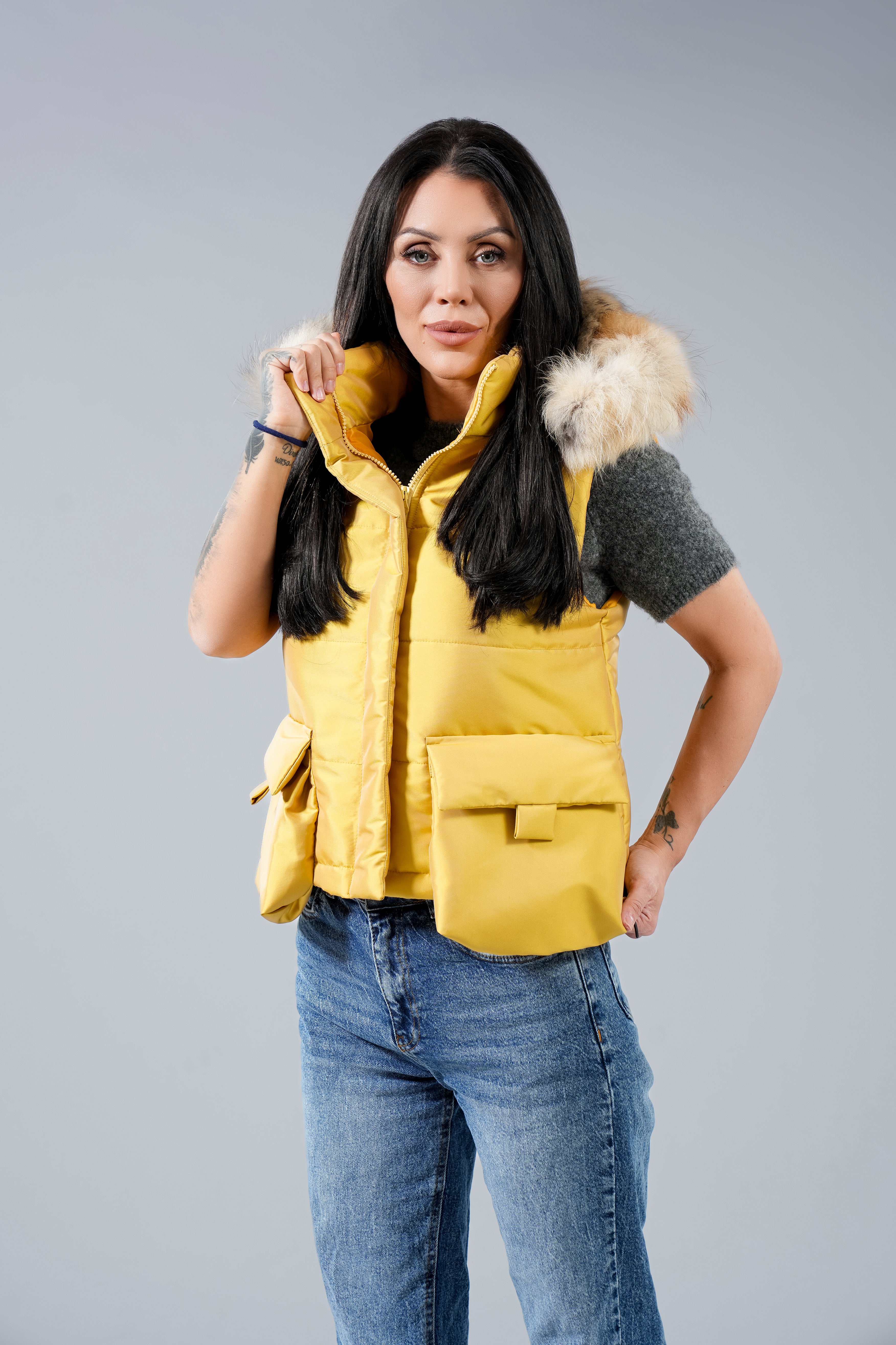 Eлек къс с джобове Natural fur