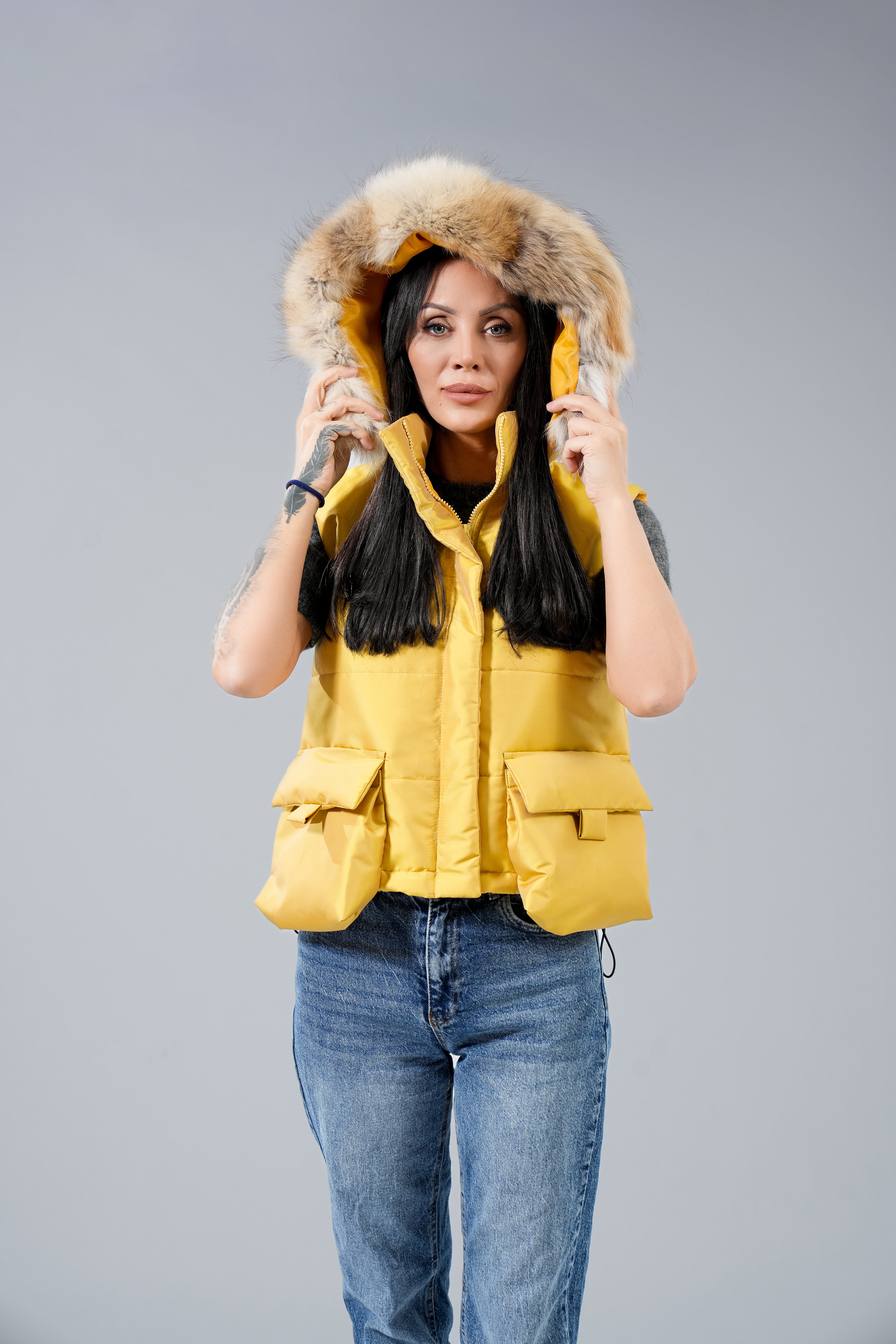 Eлек къс с джобове Natural fur