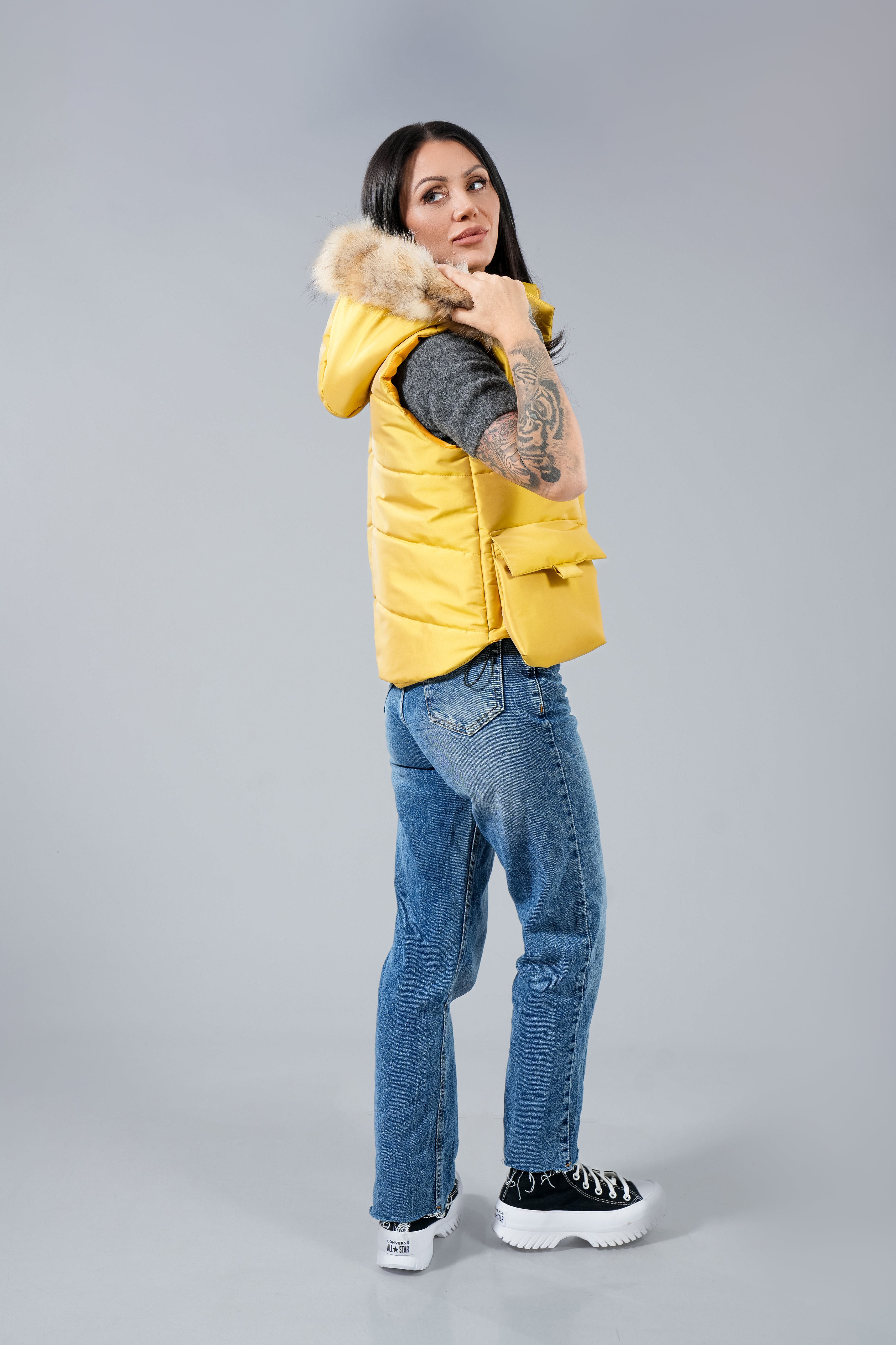 Eлек къс с джобове Natural fur