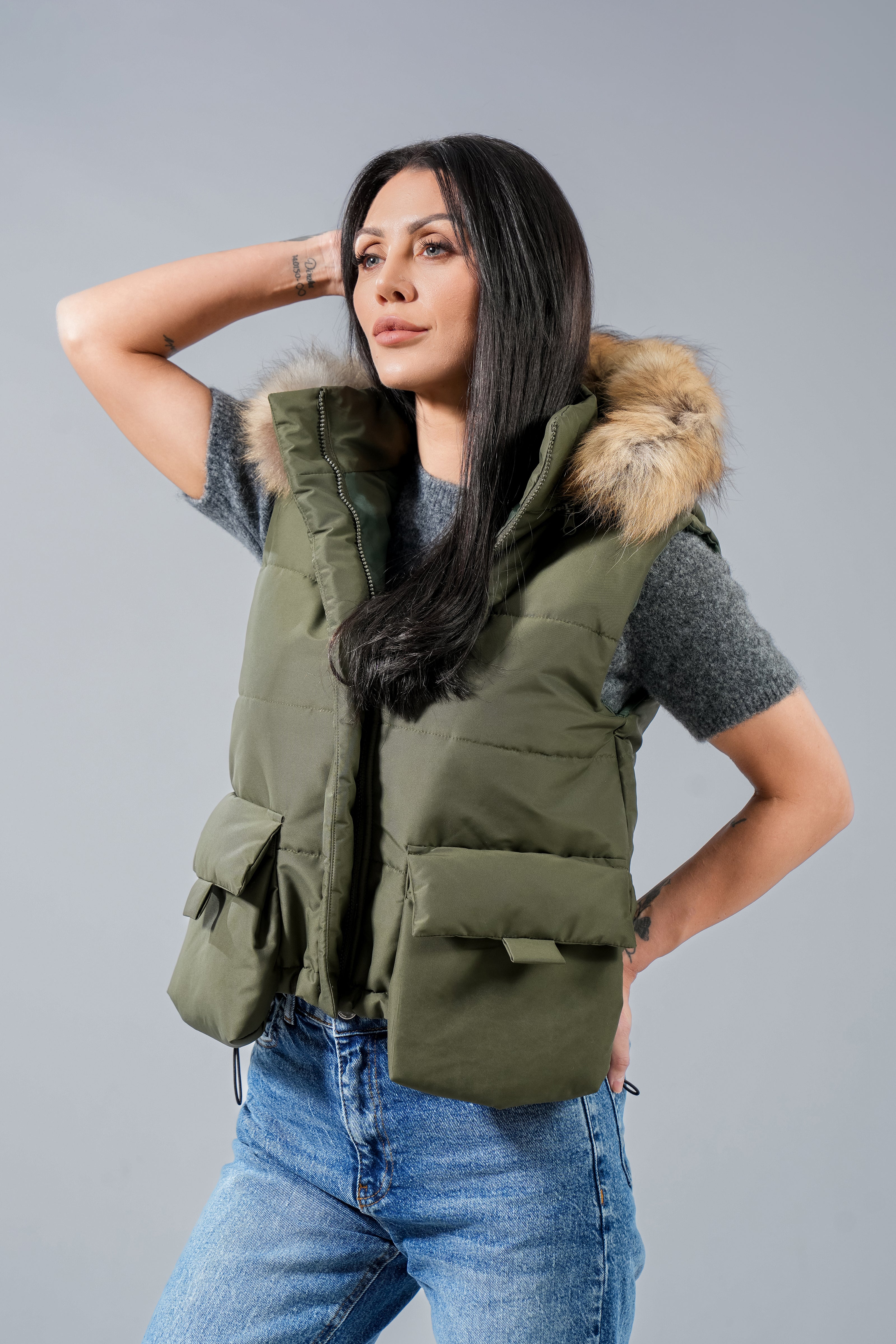 Eлек къс с джобове Natural fur