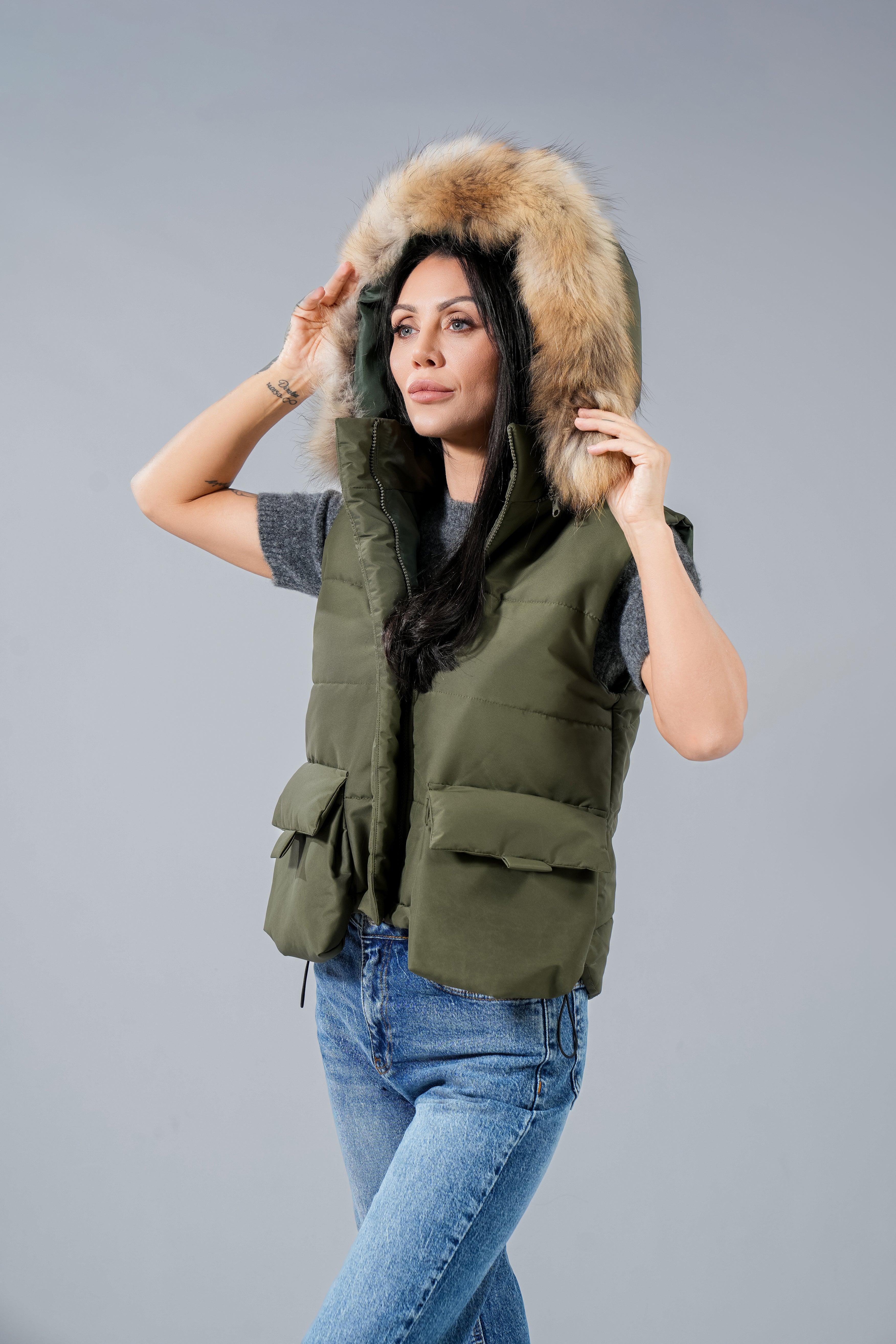 Eлек къс с джобове Natural fur