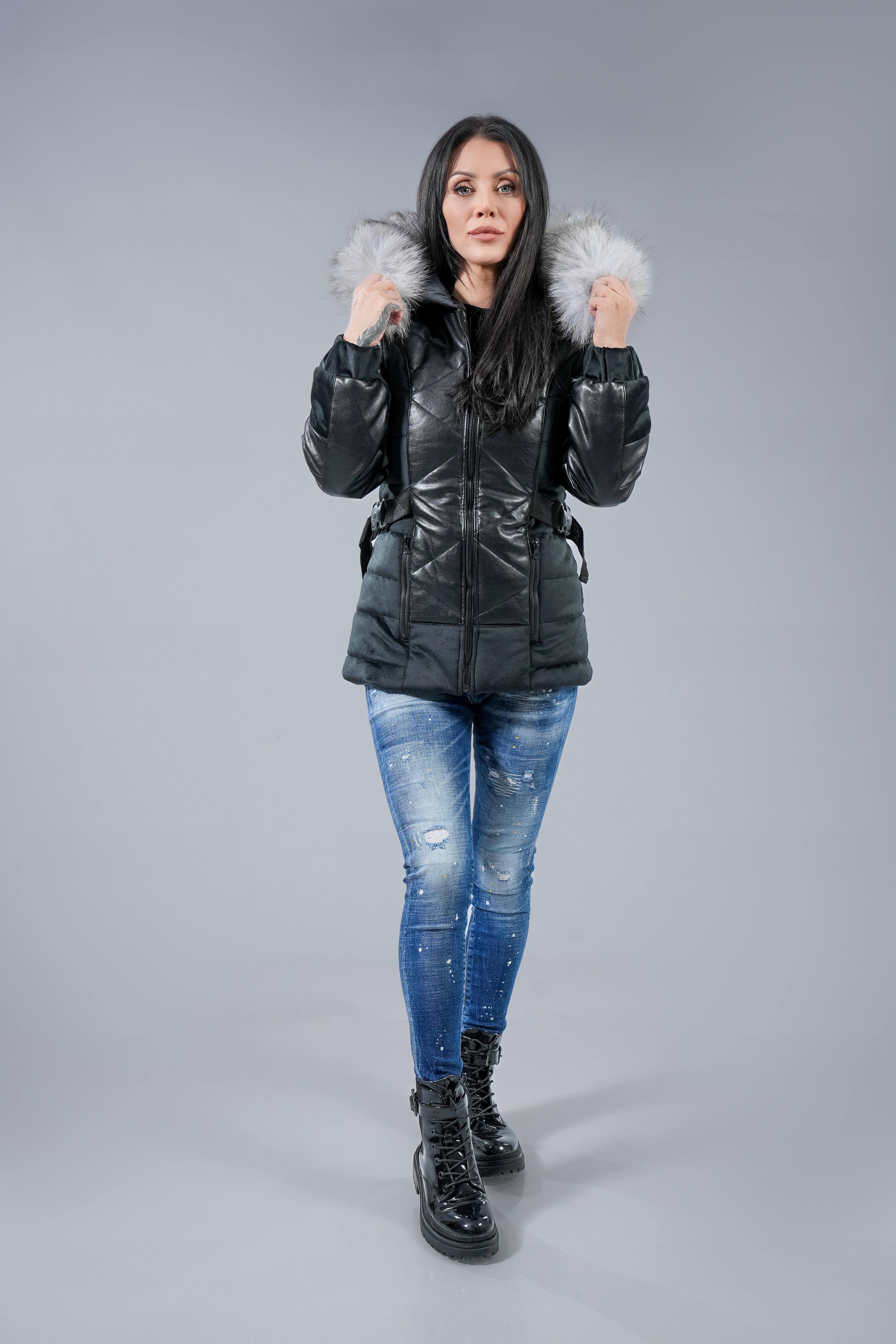 Яке "Leather fur trim"