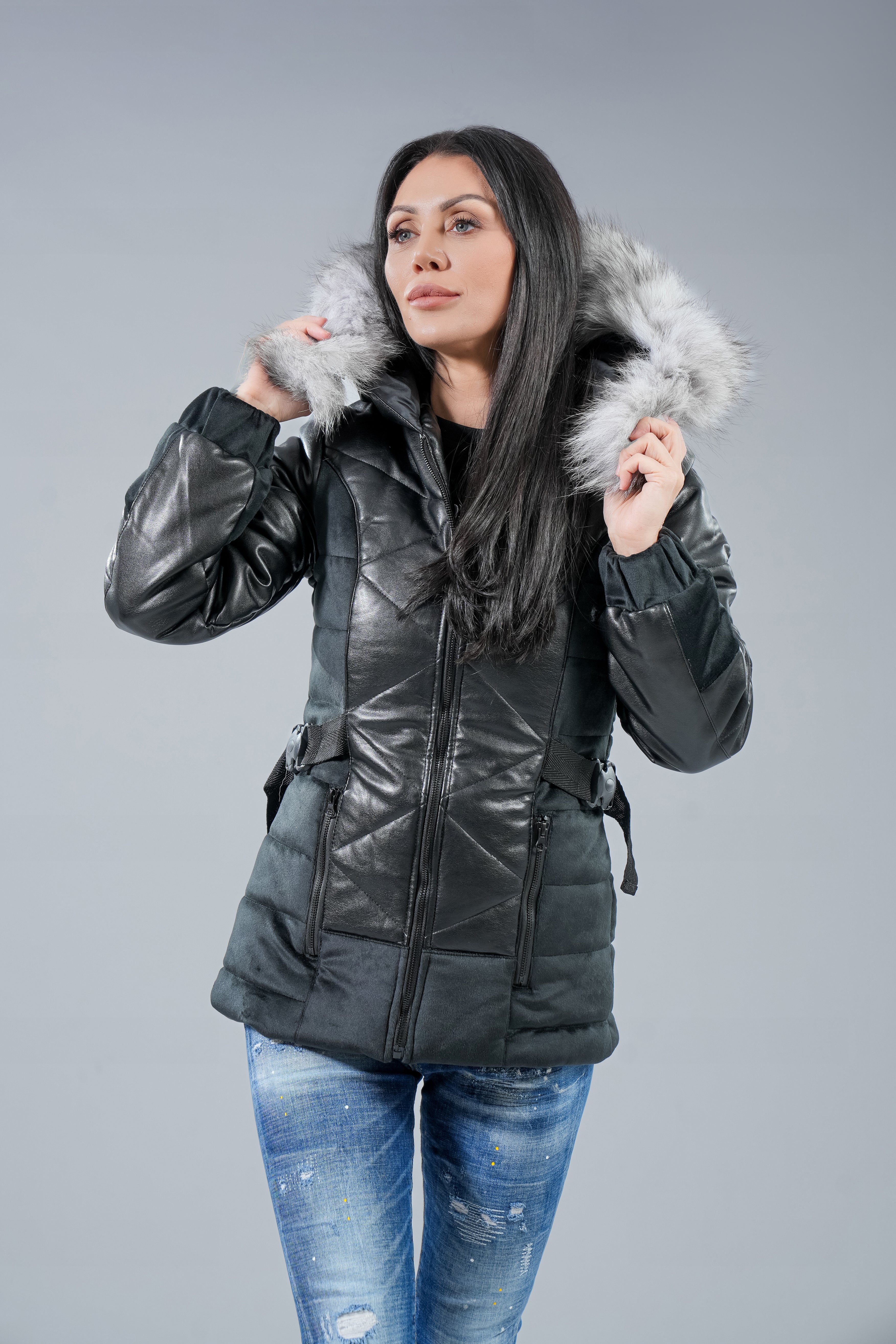 Яке "Leather fur trim"