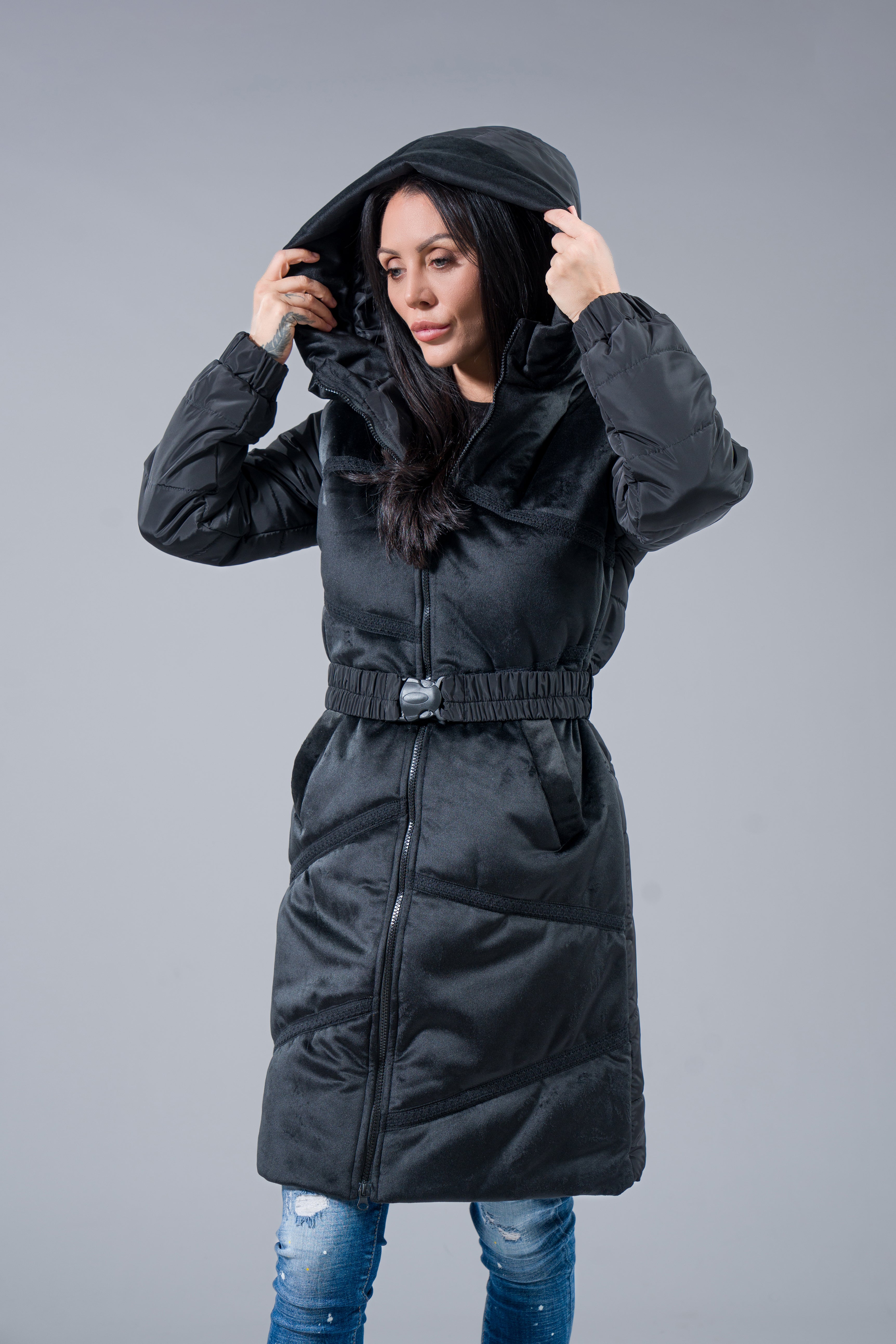 Дълго яке "Suede Black"