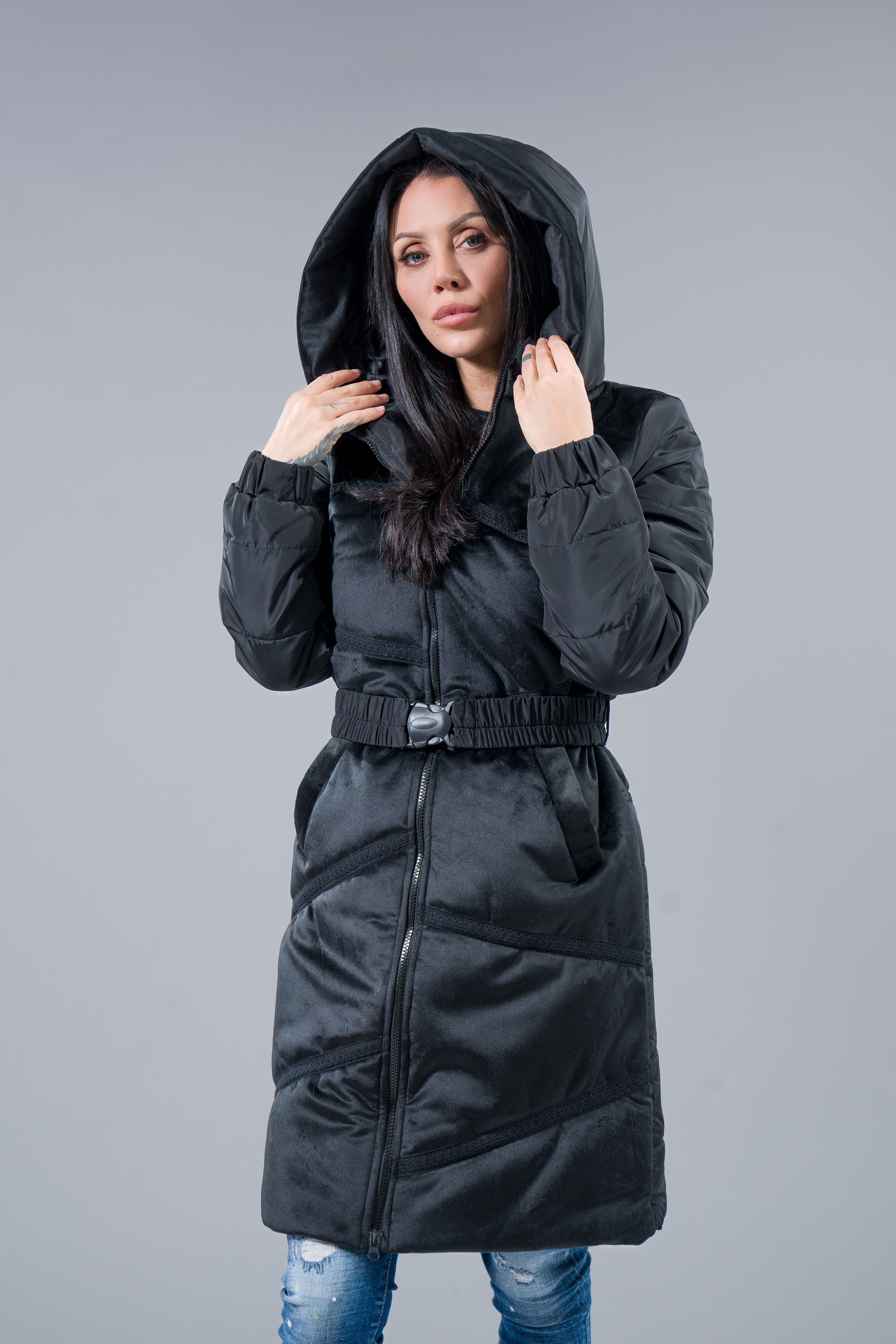 Дълго яке "Suede Black"