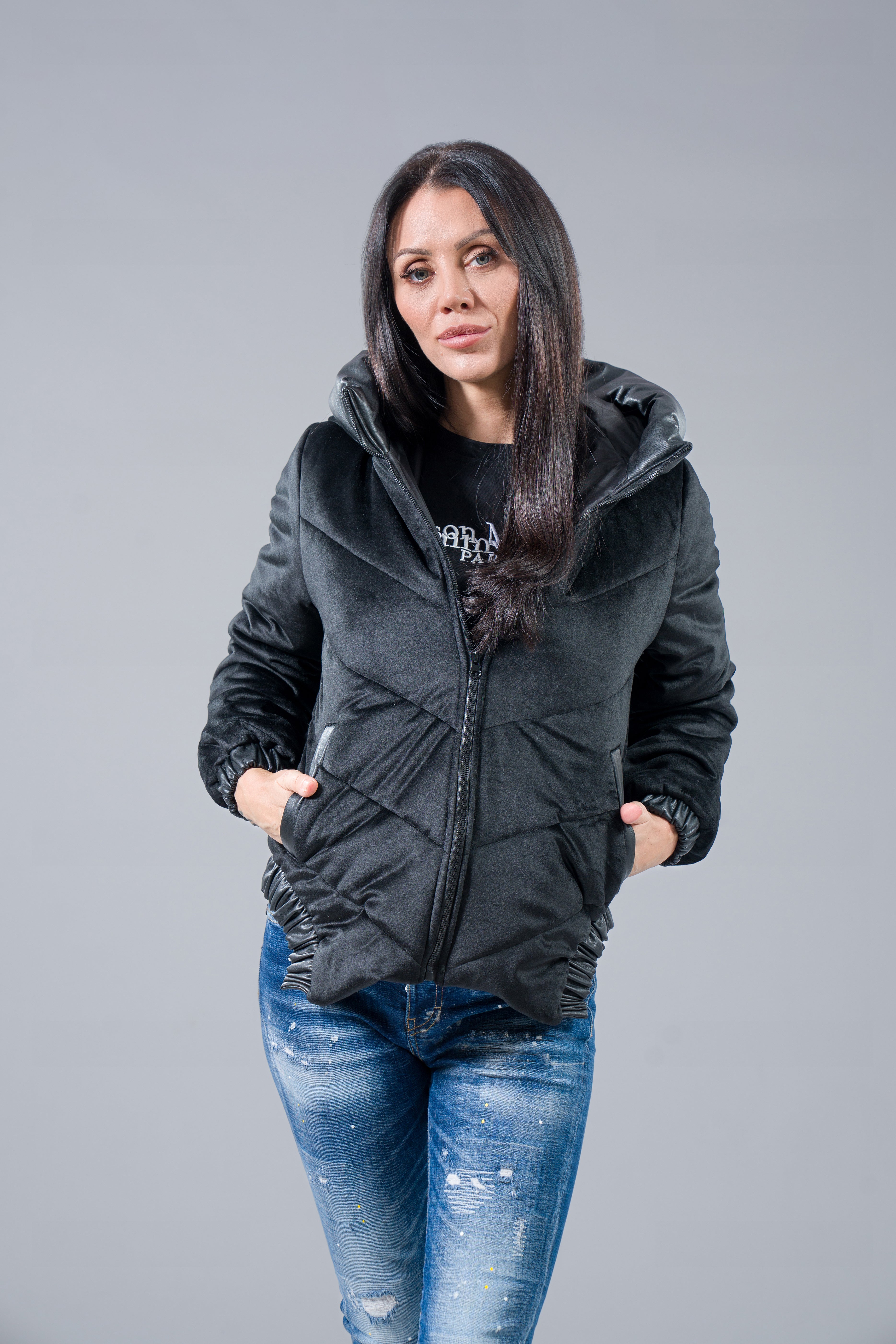 Късо велурено яке"Eco leather"