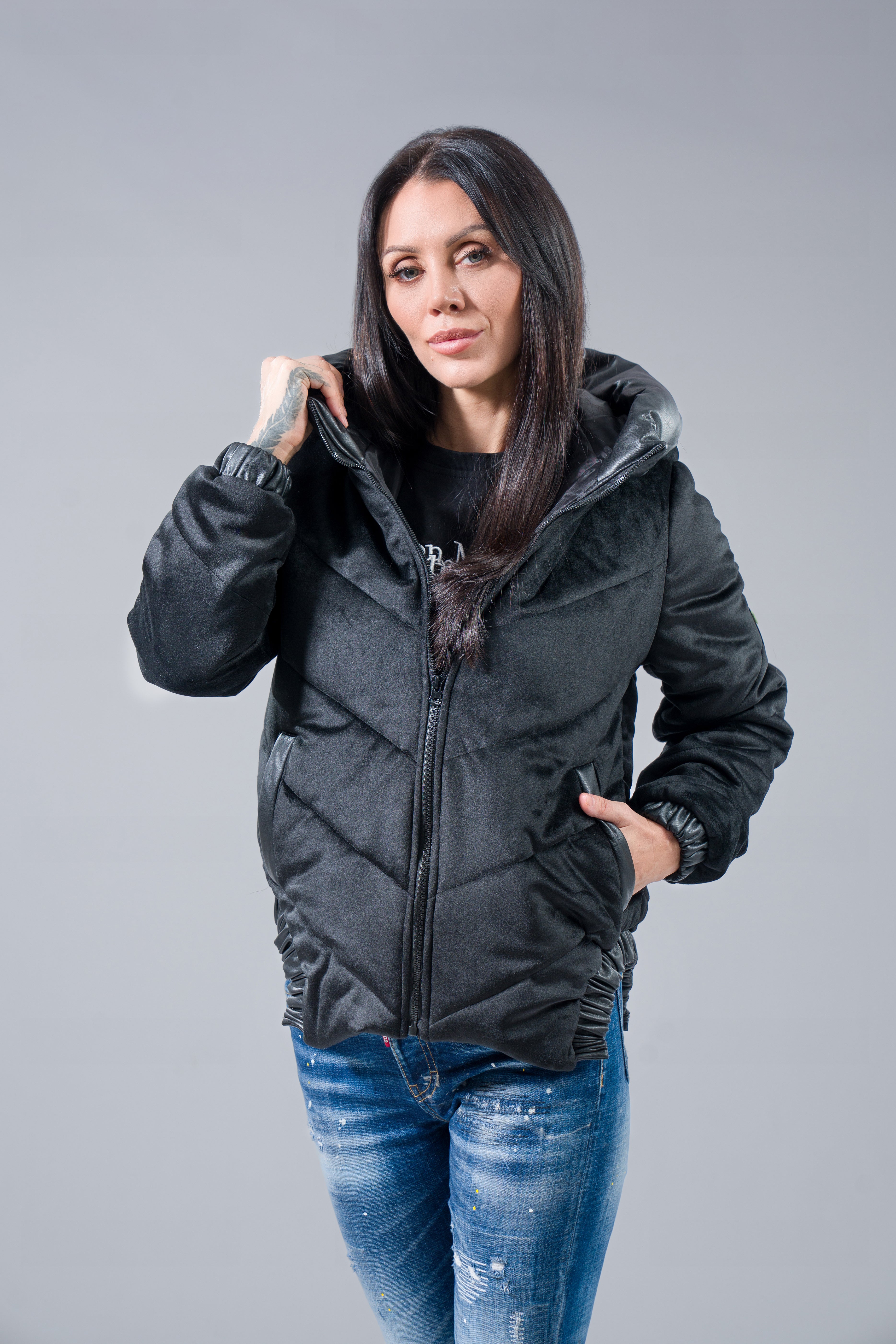 Късо велурено яке"Eco leather"