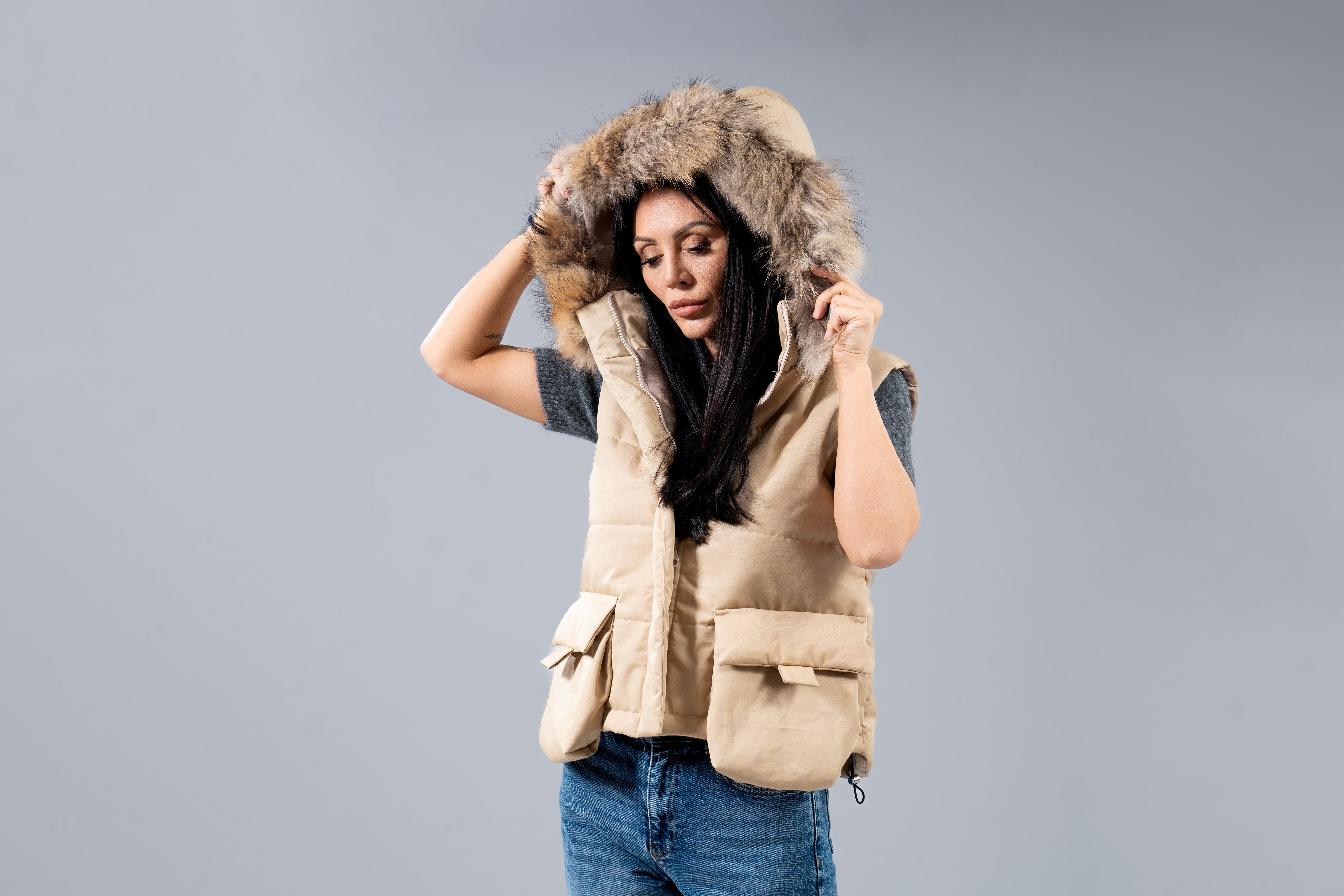 Eлек къс с джобове  Natural fur