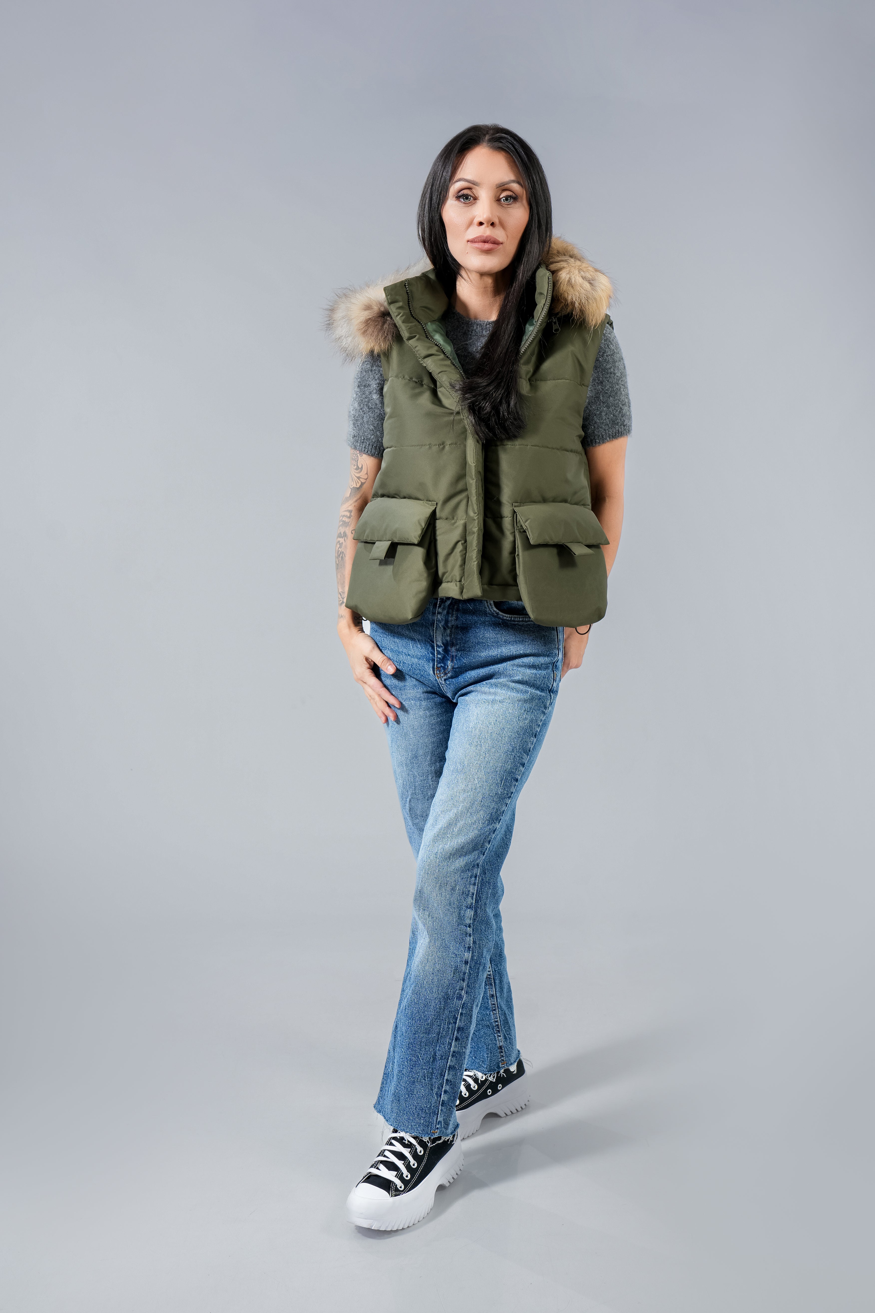 Eлек къс с джобове  Natural fur