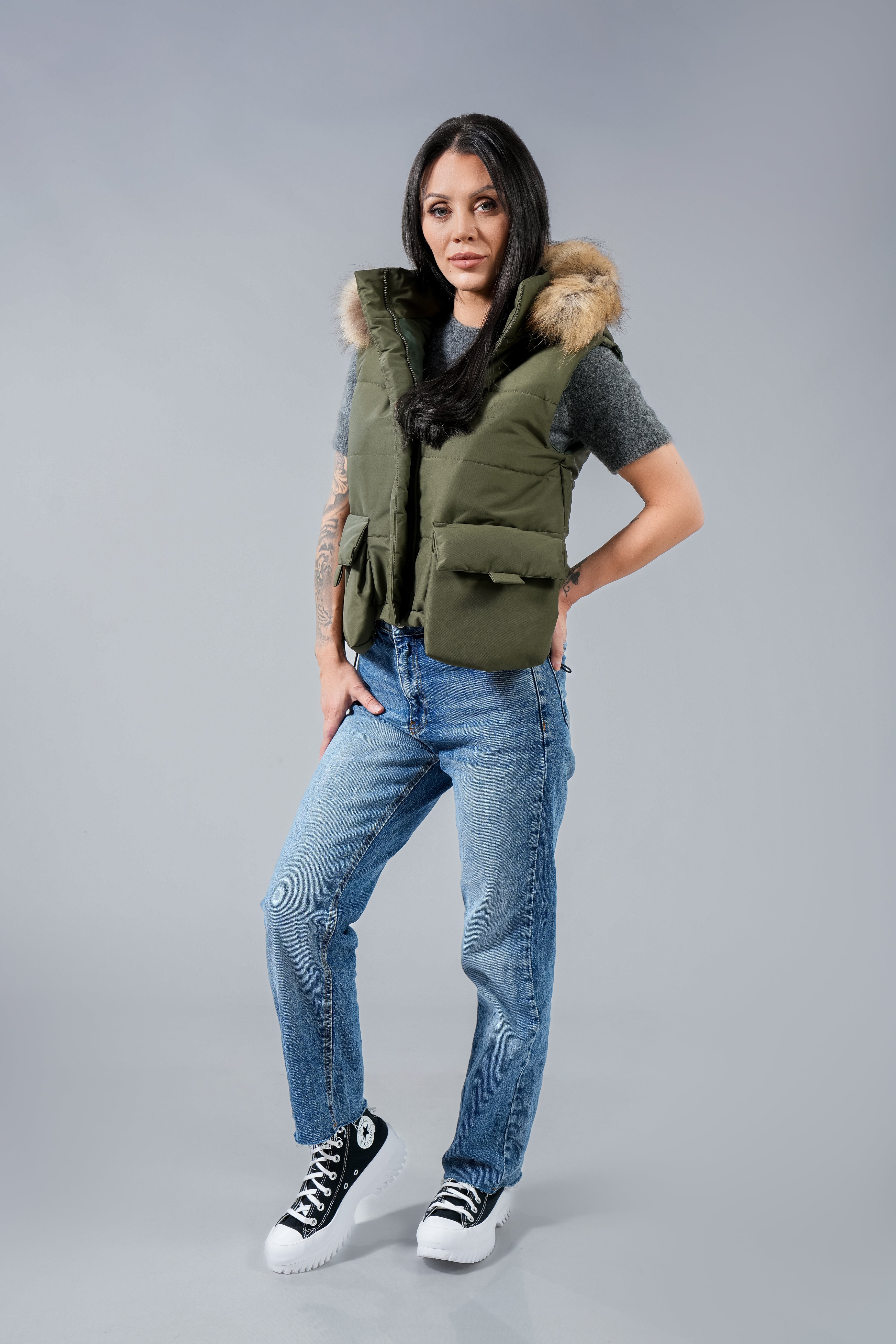 Eлек къс с джобове  Natural fur