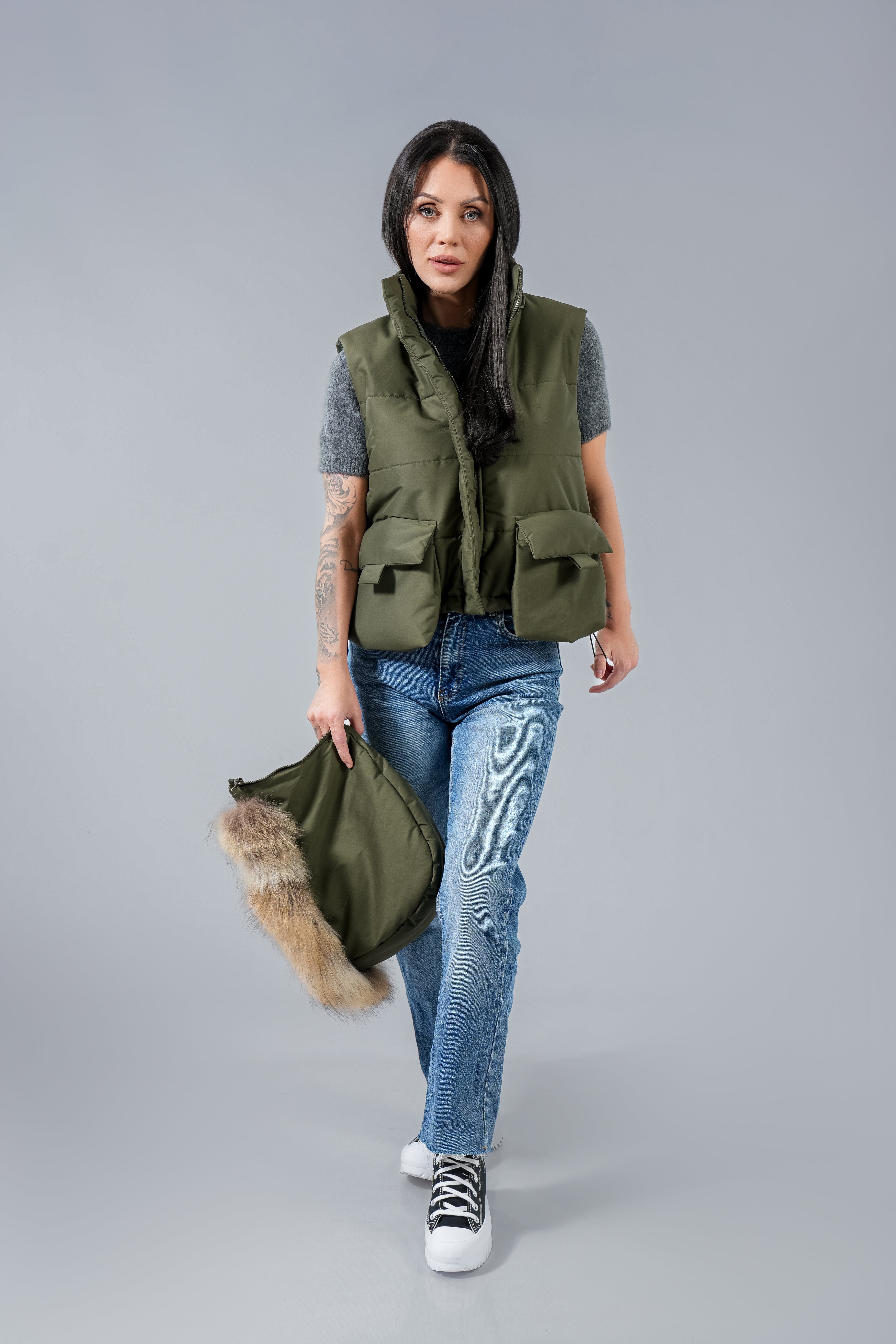 Eлек къс с джобове  Natural fur