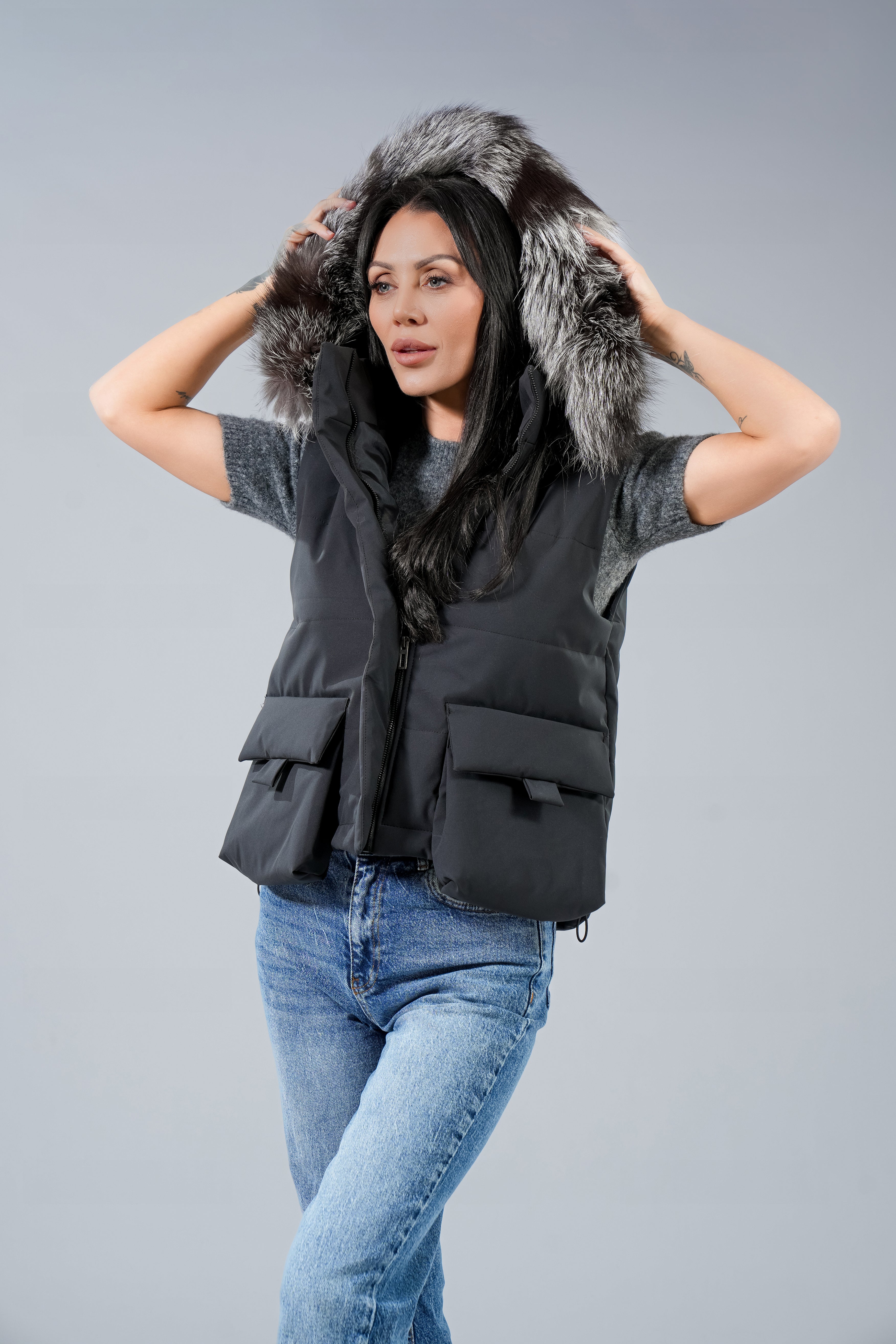 Eлек къс с джобове  Natural fur