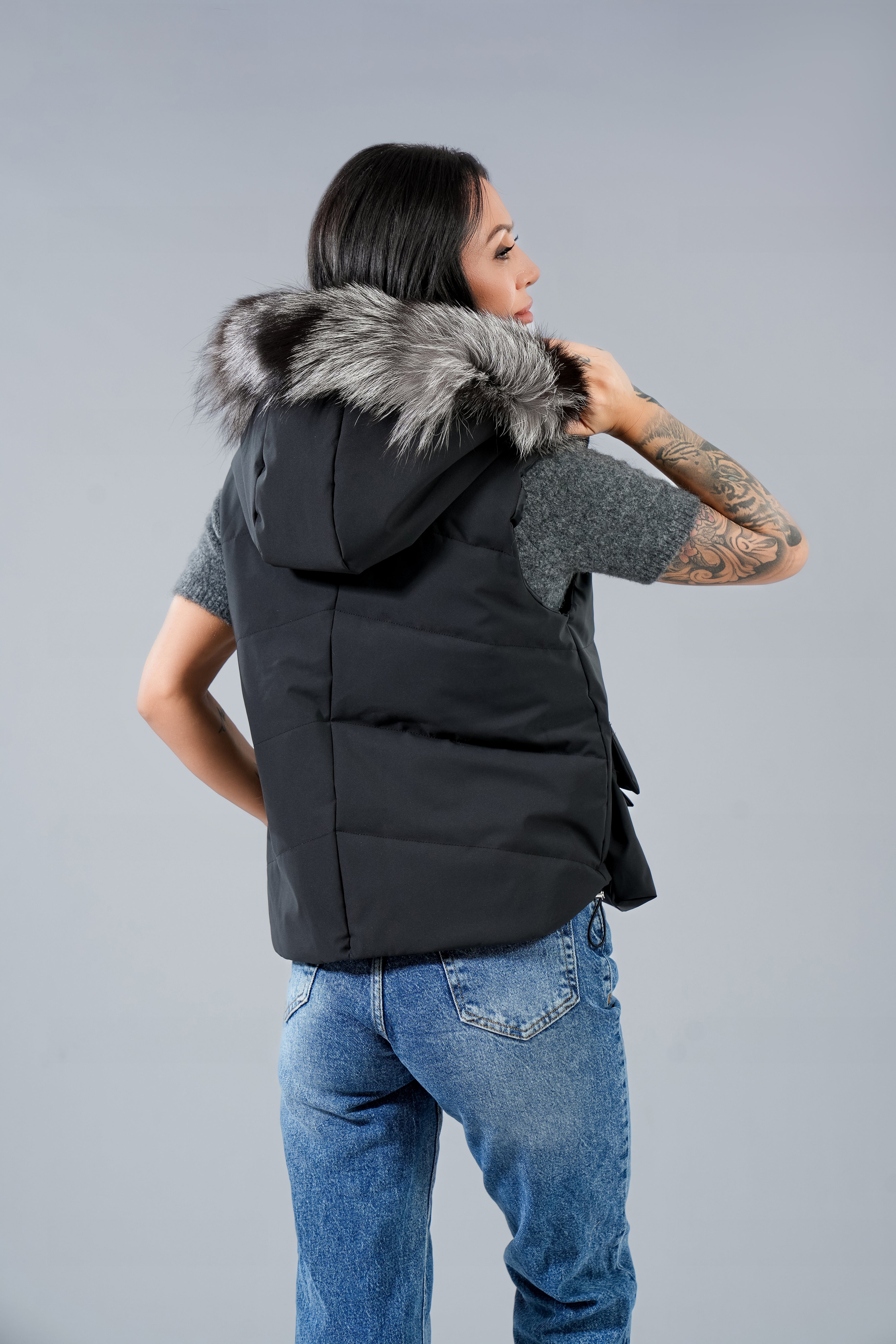 Eлек къс с джобове  Natural fur