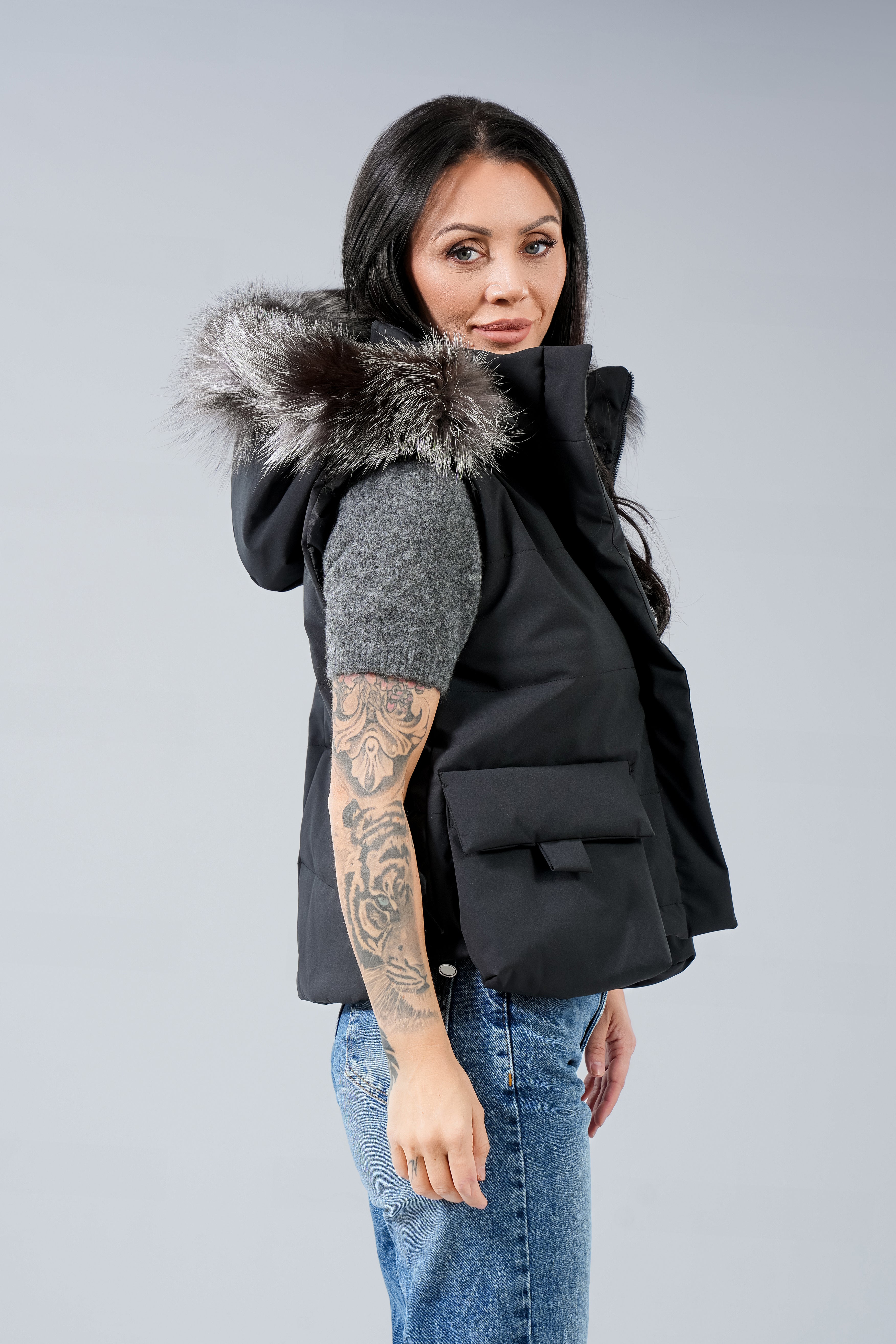 Eлек къс с джобове  Natural fur