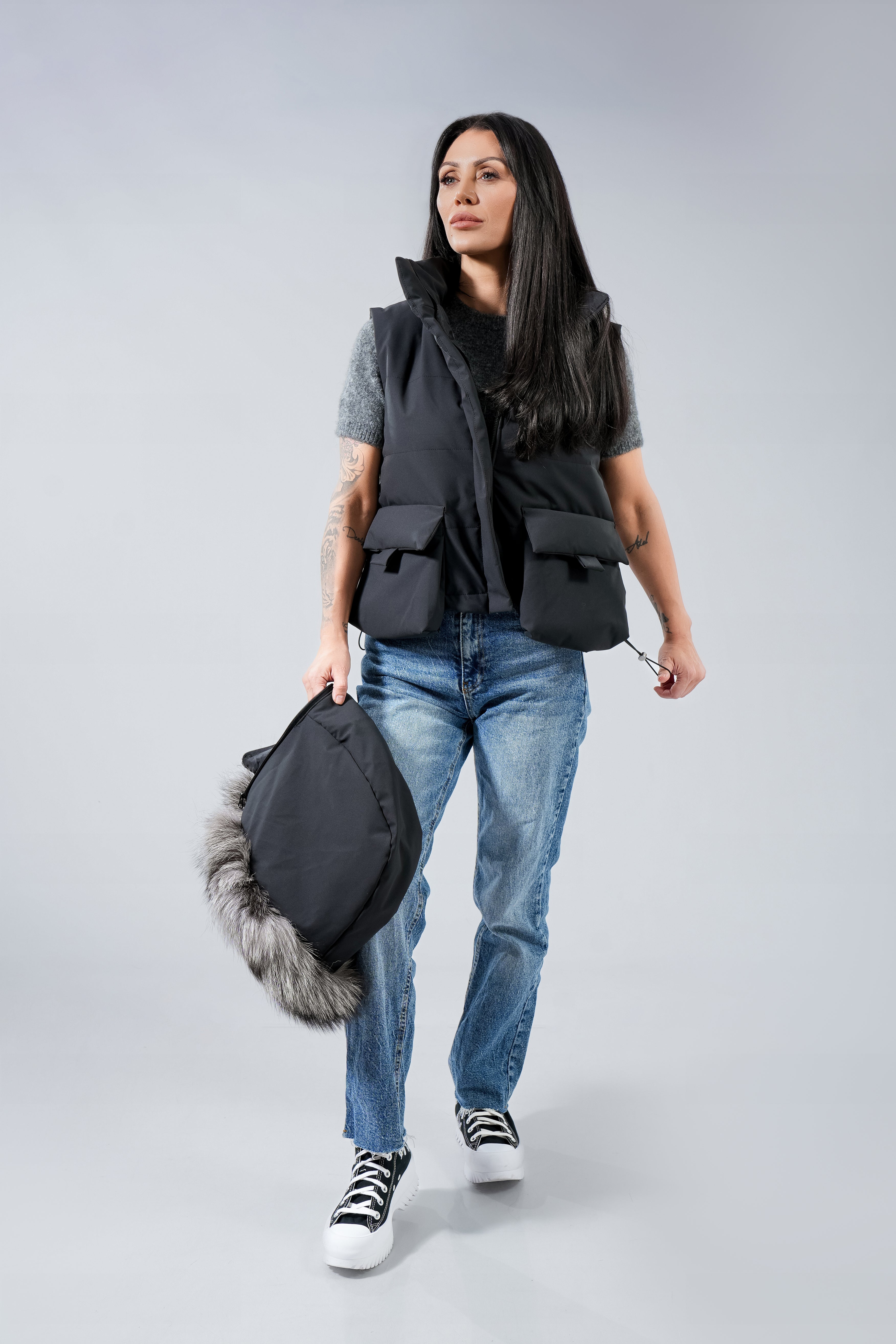 Eлек къс с джобове  Natural fur