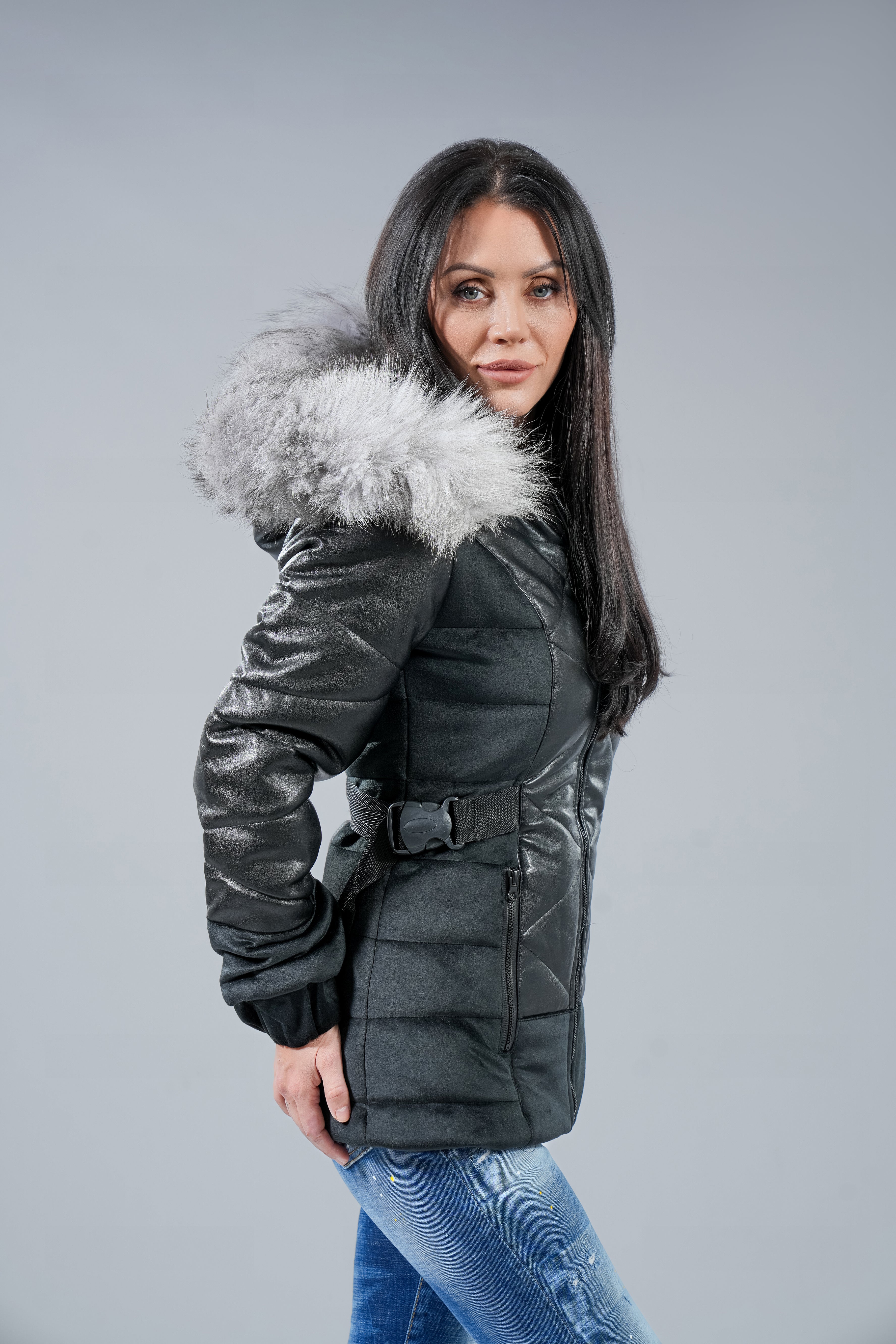 Яке "Leather fur trim"