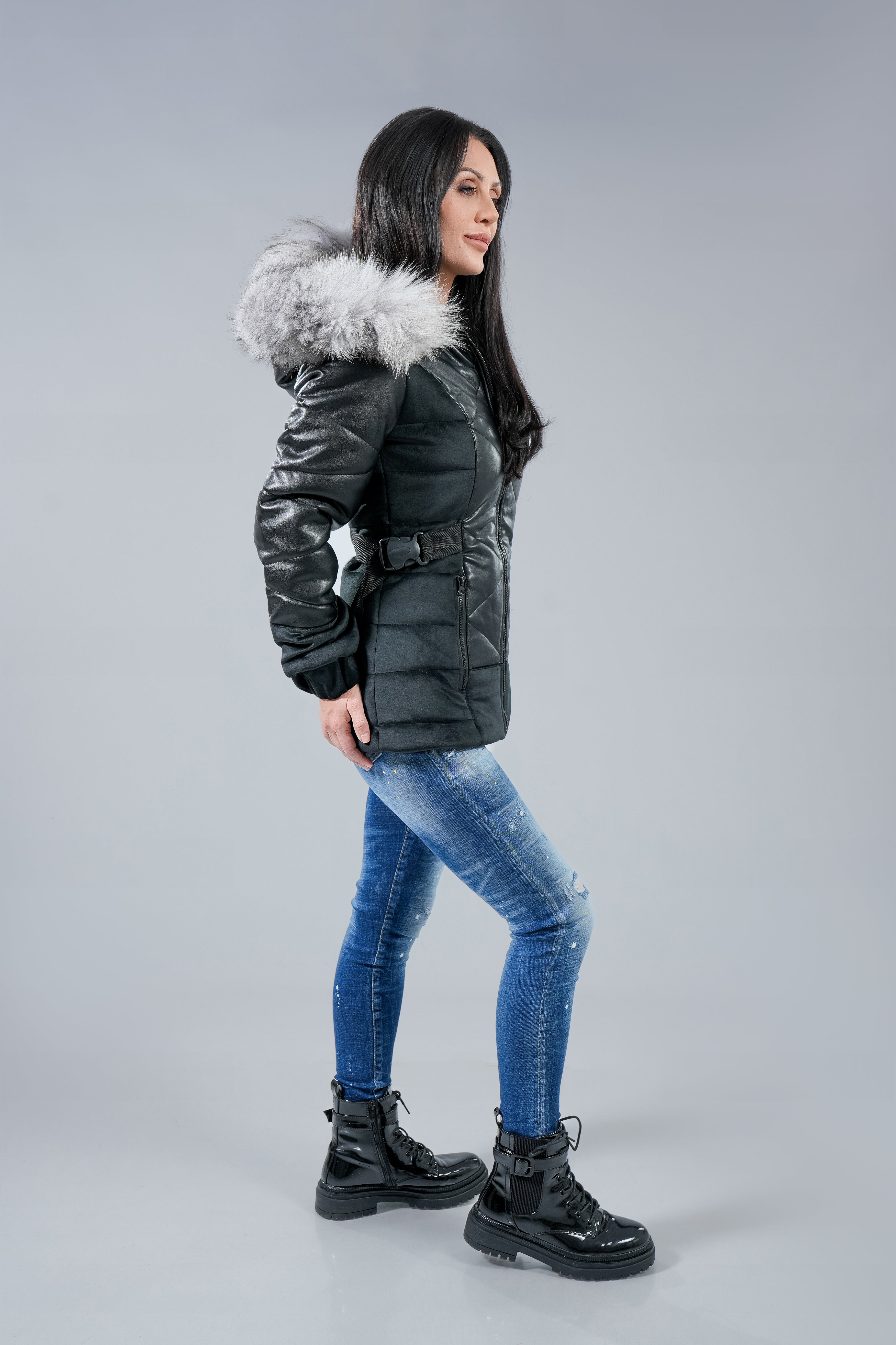 Яке "Leather fur trim"