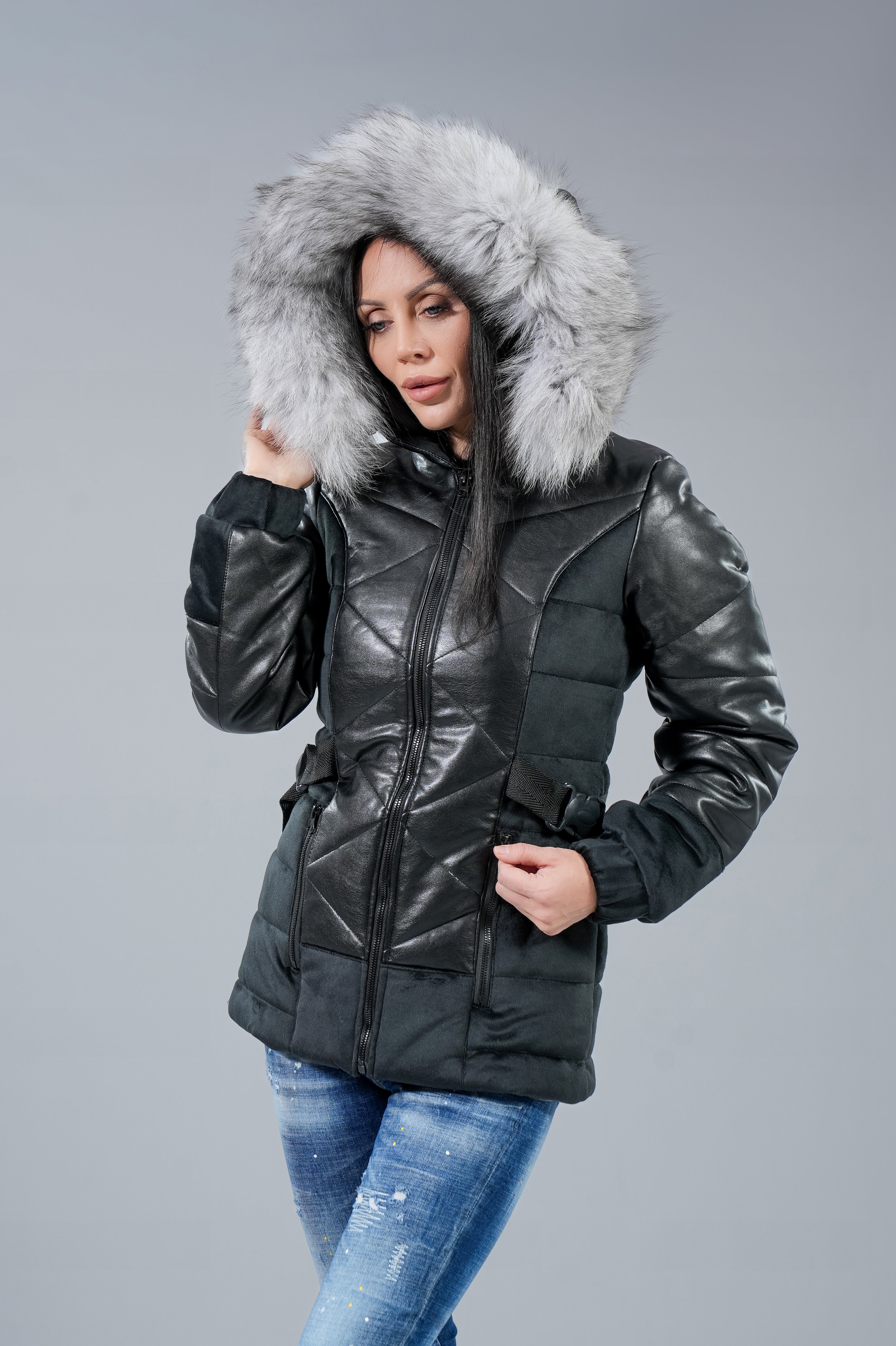 Яке "Leather fur trim"